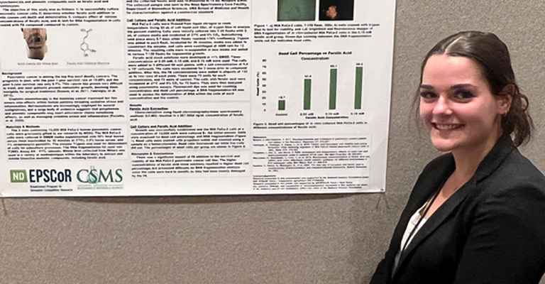 Mayville State student researcher and faculty mentor present research results at cancer conference